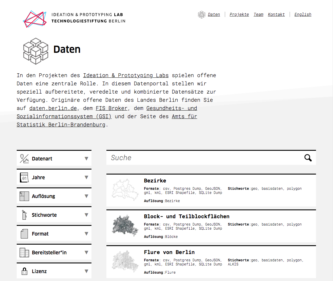 Screenshot der Open Data <a href='http://data.technologiestiftung-berlin.de'>Sammlung</a> der Technologiestiftung Berlin